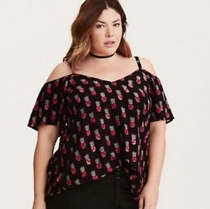TORRID Pineapple Print Cold Shoulder Crossback Top